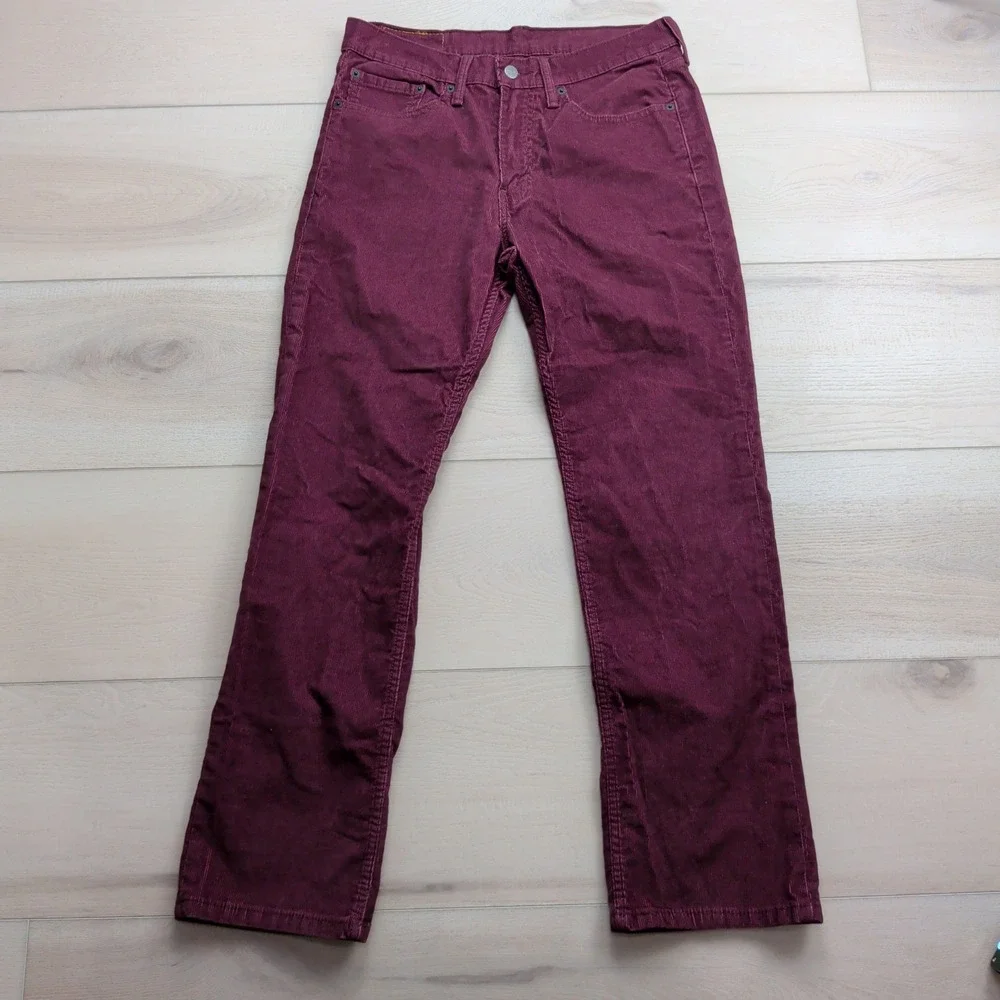 Levi's 514 Corduroy Pants Mens 32x30 Straight Fit Burgundy Maroon Stretch Pants